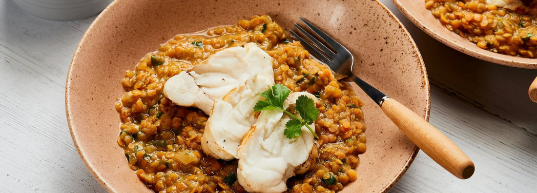 Monkfish with Spiced Lentils